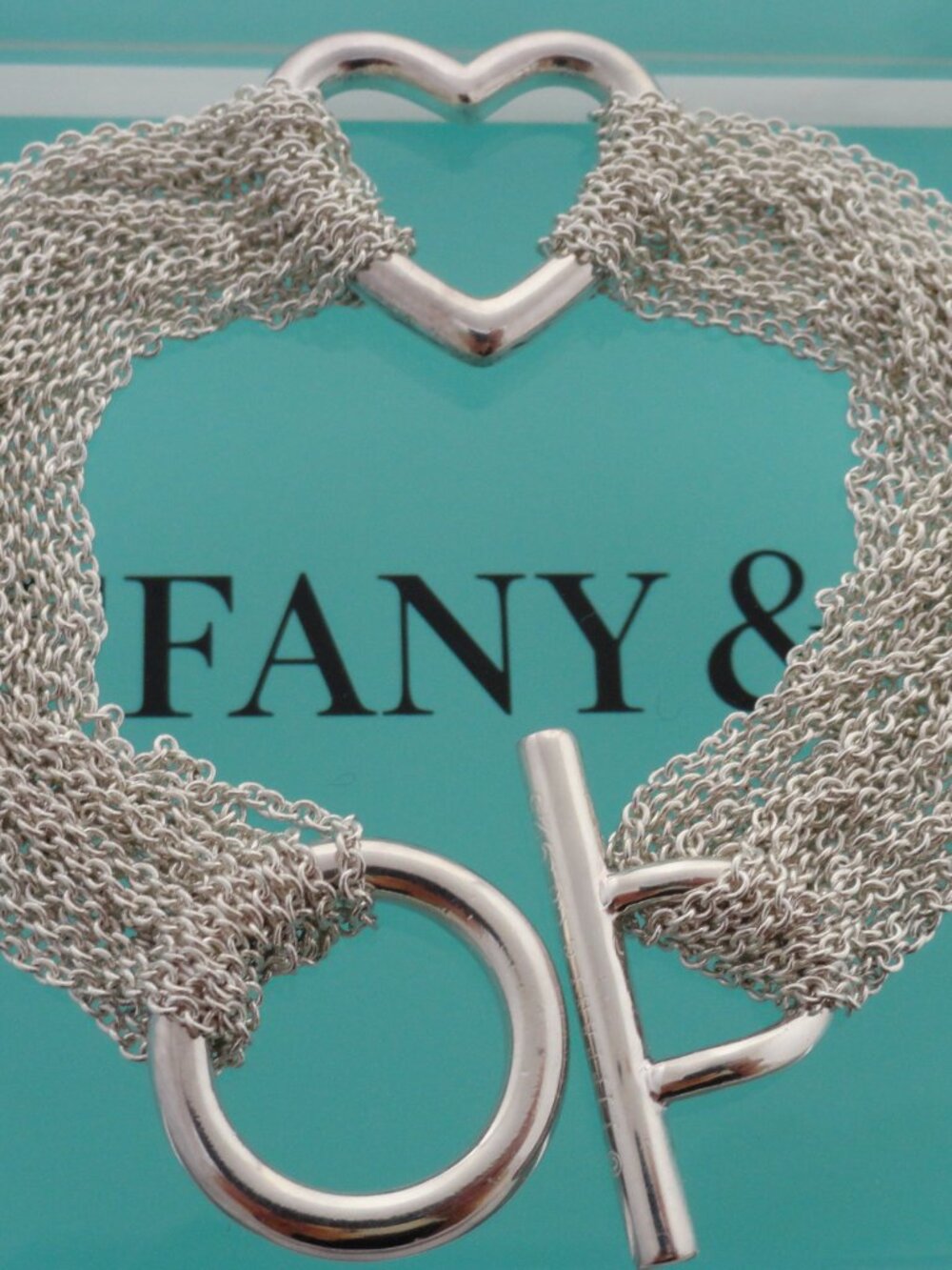 Tiffany & Co. Sterling Silver Open Heart Mesh Chain Toggle Bracelet